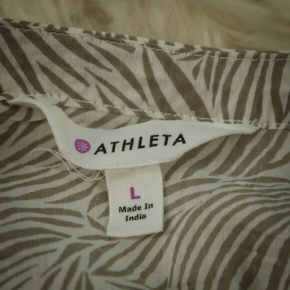 Athleta Size Large L Tan Kimssa Print Tie Neck Long Sleeve Swim Tunic Cover Up - Picture 4 of 7